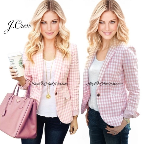 J.Crew cotton candy pink gingham one button linen blazer *shop@iamwarrior - Picture 2 of 16